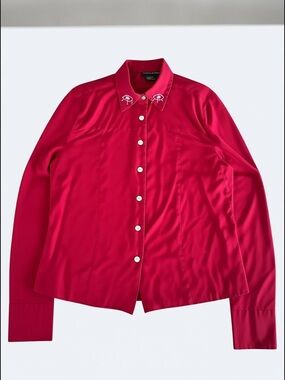 Silk Blouse for Women Tristan & Iseut Red Button Up Shirt Medium